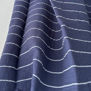 Japanese Fashion Designer Stripes Blue Non-Stretch Cotton Double Gauze DS00521