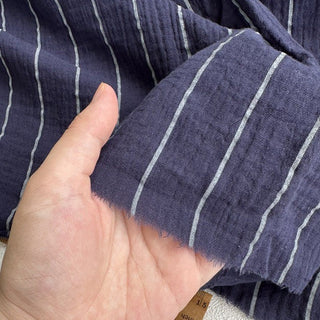 Japanese Fashion Designer Stripes Blue Non-Stretch Cotton Double Gauze DS00521