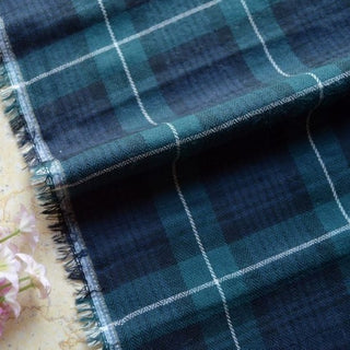 Japanese Fashion Designer Plaid Green Non-Stretch Double Faced Cotton Double Gauze DS00522