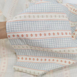 Japanese Fashion Designer Gingham Blue Non-Stretch Cotton Double Gauze DS00527