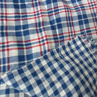 Japanese Fashion Designer Plaid Blue Non-Stretch Double Faced Cotton Double Gauze DS00528