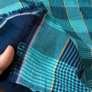 Japanese Fashion Designer Plaid Turquoise Non-Stretch Double Faced Cotton Double Gauze DS00530