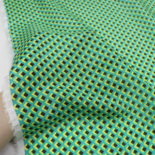 Japanese Fashion Designer Geometric Green Non-Stretch Cotton Mulberry Silk Blended Plain Woven DS00537 -9 Momme