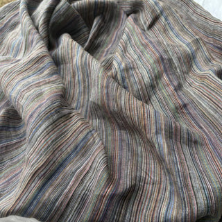 Belgian Fashion Designer Stripes Multi Color Non-Stretch Enzyme Washed Linen Plain Woven DS00539