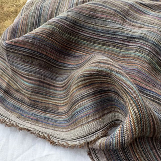 Belgian Fashion Designer Stripes Multi Color Non-Stretch Enzyme Washed Linen Plain Woven DS00539