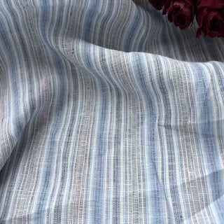 Belgian Fashion Designer Stripes Blue Non-Stretch Enzyme Washed Linen Plain Woven DS00540