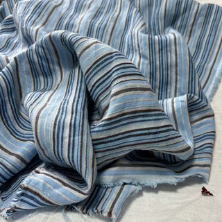Belgian Fashion Designer Stripes Blue Non-Stretch Enzyme Washed Linen Plain Woven DS00541