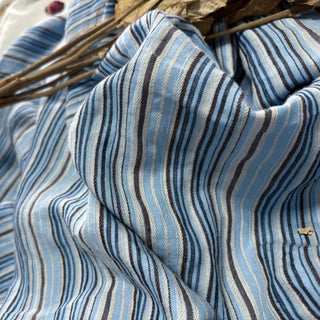 Belgian Fashion Designer Stripes Blue Non-Stretch Enzyme Washed Linen Plain Woven DS00541