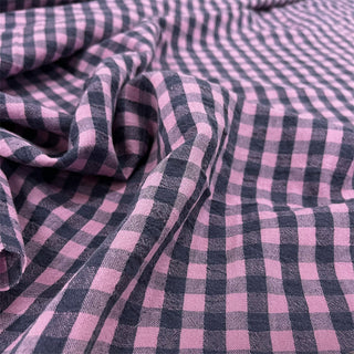 French Fashion Designer Gingham Pink Non-Stretch Salt Shrinking / Puckered Linen Cotton Blended Plain Woven DS00544