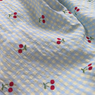 Korean Fashion Designer Gingham Blue Non-Stretch Salt Shrinking / Puckered Cotton Polyester Blended Seersucker DS00545