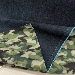 Japanese Fashion Designer Camouflage Blue Non-Stretch Laminated / Back Brushed Cotton Acrylic Blended Denim Fleece DS00563