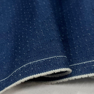 Japanese Fashion Designer Solid Blue Non-Stretch Cotton Jacquard Denim Twill DS00565