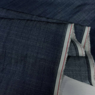 Japanese Fashion Designer Solid Blue Non-Stretch Linen Cotton Blended Denim Twill DS00566