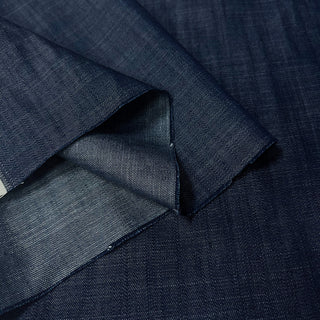 Japanese Fashion Designer Solid Blue Non-Stretch Linen Cotton Blended Denim Twill DS00566