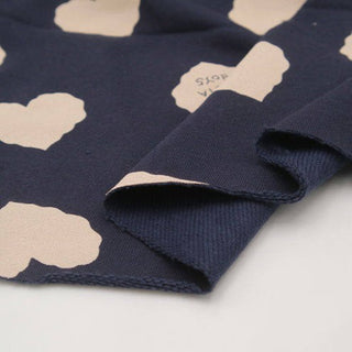 Korean Fashion Designer Hearts Blue Stretch Organic Cotton French Terry DS00575