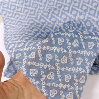 Japanese Fashion Designer Hearts Blue Non-Stretch Mulberry Silk Linen Blended Plain Woven DS00576