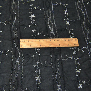 Japanese Fashion Designer Solid Black Non-Stretch Embroidery Mulberry Silk Cotton Blended Plain Woven DS00604