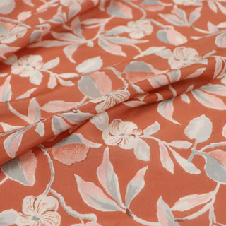 Japanese Fashion Designer Floral Orange Non-Stretch Mulberry Silk Cotton Blended Plain Woven DS00609 -12 Momme