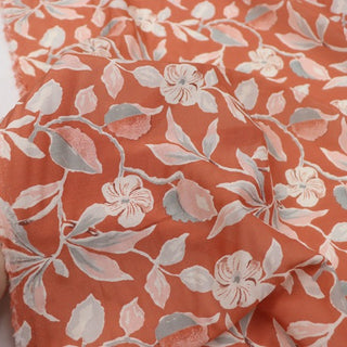 Japanese Fashion Designer Floral Orange Non-Stretch Mulberry Silk Cotton Blended Plain Woven DS00609 -12 Momme