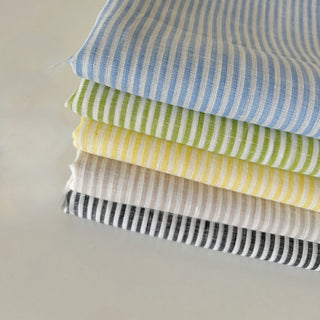 Made In France Premium Quality Stripes Multi Color Non-Stretch Washed / Softened Organic Linen Plain Woven DS006100