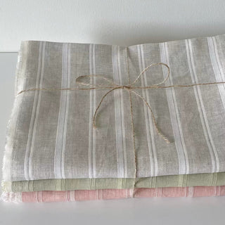 Made In France Premium Quality Stripes Multi Color Non-Stretch Washed / Softened Organic Linen Dobby Jacquard DS006101