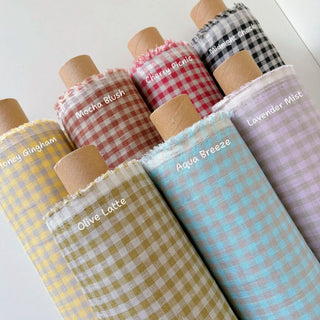 Made In France Premium Quality Gingham Multi Color Non-Stretch Washed / Softened Organic Linen Plain Woven DS006102