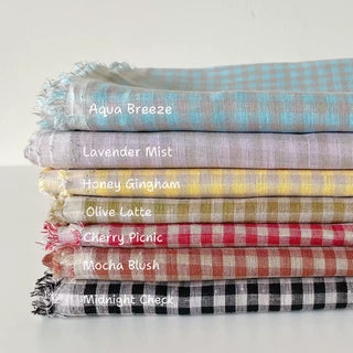 Made In France Premium Quality Gingham Multi Color Non-Stretch Washed / Softened Organic Linen Plain Woven DS006102