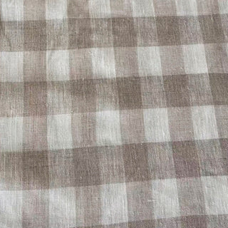 Made In France Premium Quality Gingham Off-White Non-Stretch Washed / Softened Organic Linen Plain Woven DS006103