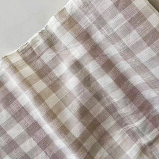 Made In France Premium Quality Gingham Off-White Non-Stretch Washed / Softened Organic Linen Plain Woven DS006103