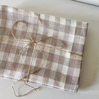 Made In France Premium Quality Gingham Off-White Non-Stretch Washed / Softened Organic Linen Plain Woven DS006103