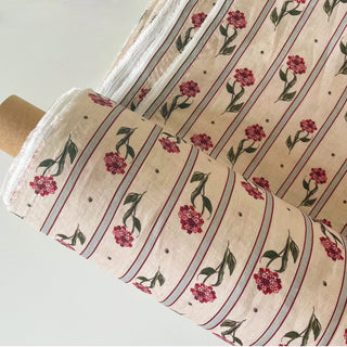Made In France Premium Quality Floral Pink Non-Stretch Washed / Softened Organic Linen Plain Woven DS006104