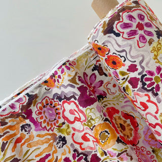Made In France Premium Quality Floral Multi Color Non-Stretch Washed / Softened Organic Linen Plain Woven DS006107