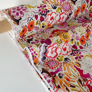 Made In France Premium Quality Floral Multi Color Non-Stretch Washed / Softened Organic Linen Plain Woven DS006107