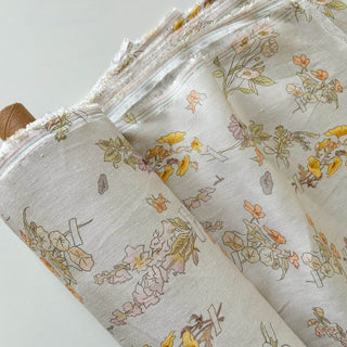 Made In France Premium Quality Floral Off-White Non-Stretch Washed / Softened Organic Linen Plain Woven DS006109