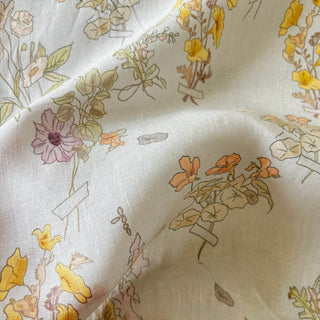 Made In France Premium Quality Floral Off-White Non-Stretch Washed / Softened Organic Linen Plain Woven DS006109