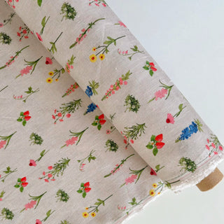 Made In France Premium Quality Floral Off-White Non-Stretch Washed / Softened Organic Linen Plain Woven DS006110