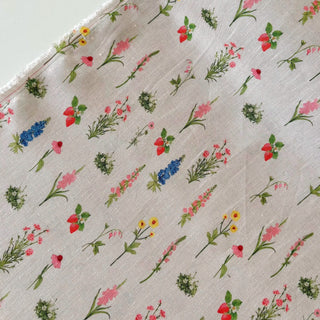 Made In France Premium Quality Floral Off-White Non-Stretch Washed / Softened Organic Linen Plain Woven DS006110