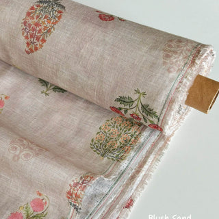 Made In France Premium Quality Floral Multi Color Non-Stretch Washed / Softened Organic Linen Plain Woven DS006111