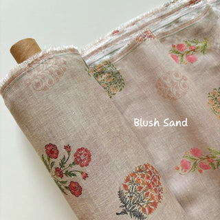 Made In France Premium Quality Floral Multi Color Non-Stretch Washed / Softened Organic Linen Plain Woven DS006111