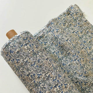 Made In France Premium Quality Floral Blue Non-Stretch Washed / Softened Organic Linen Plain Woven DS006112