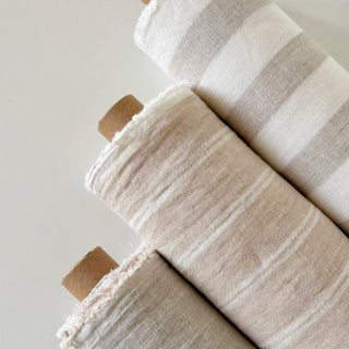Made In France Premium Quality Stripes Multi Color Non-Stretch Washed / Softened Organic Linen Plain Woven DS006114