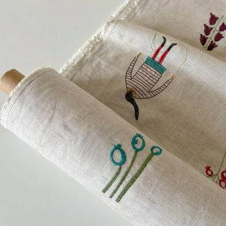 Made In France Premium Quality Conversational Off-White Non-Stretch Washed / Softened Tencel™ / Lyocell Organic Linen Blended Plain Woven DS006116