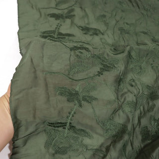 Japanese Fashion Designer Solid Green Non-Stretch Embroidery Mulberry Silk Cotton Blended Plain Woven DS00612
