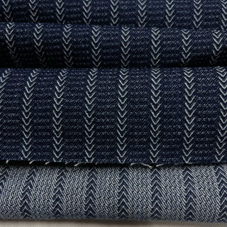 Japanese Designer Solid Blue Non-Stretch Washed Cotton Jacquard Denim Twill DS006135