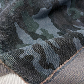 Japanese Designer Camouflage Blue Non-Stretch Sand Washed Cotton Denim Twill DS006136