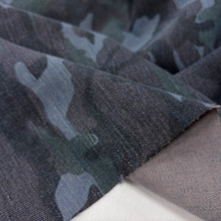 Japanese Designer Camouflage Blue Non-Stretch Sand Washed Cotton Denim Twill DS006136