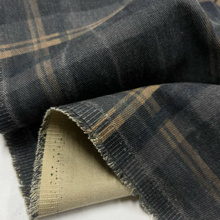 Japanese Designer Plaid Gray Non-Stretch Sand Washed Cotton Denim Twill DS006140