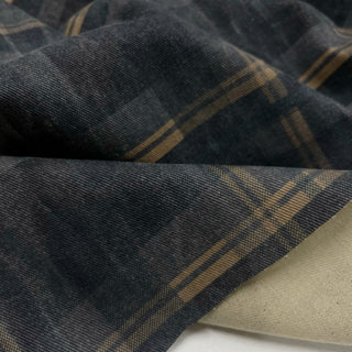 Japanese Designer Plaid Gray Non-Stretch Sand Washed Cotton Denim Twill DS006140