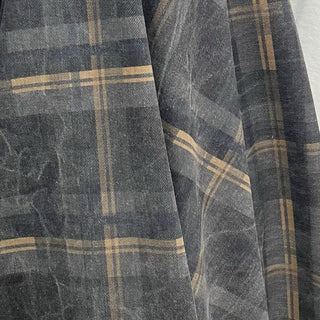 Japanese Designer Plaid Gray Non-Stretch Sand Washed Cotton Denim Twill DS006140