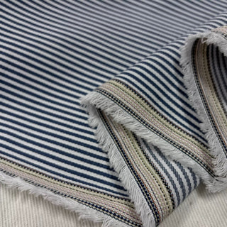 Japanese Designer Stripes Blue Non-Stretch Cotton Denim Twill DS006148